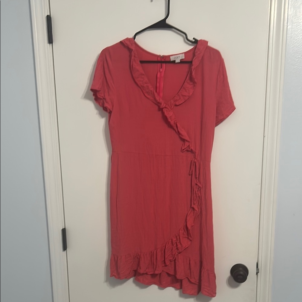 LOFT Pink Ruffled Asymmetrical Sundress